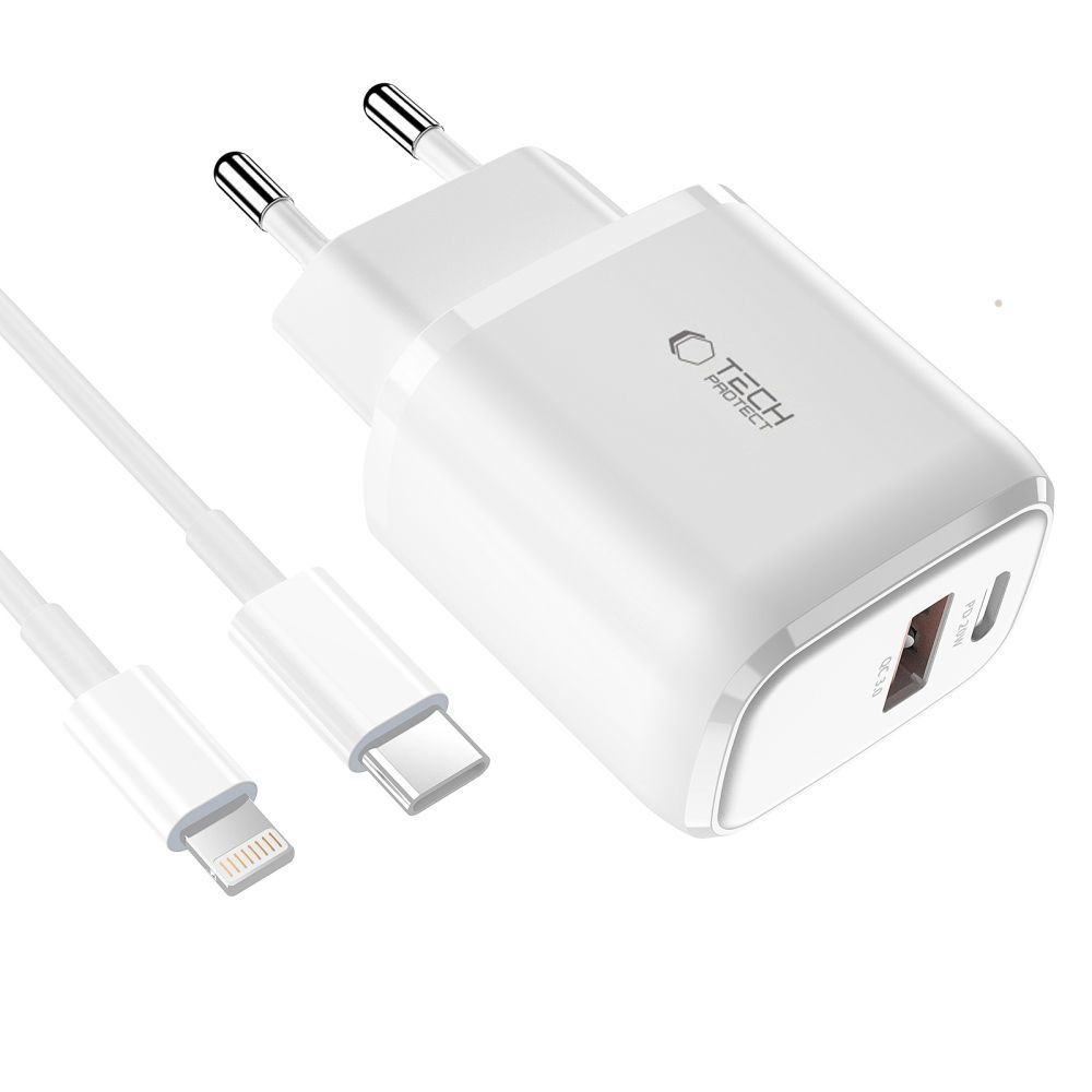 TechProtection 2 poort 20 watt USB oplader met USB-C naar Lighting kabel