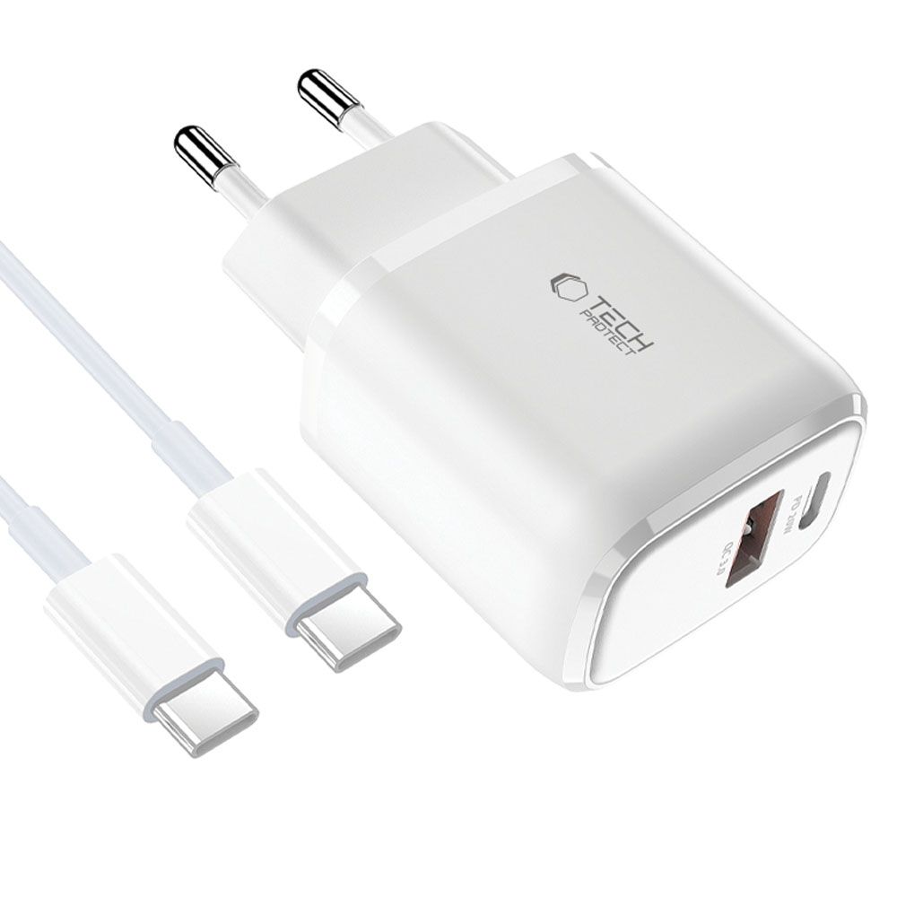 TechProtection 2 poort 20 watt USB oplader met USB-C kabel