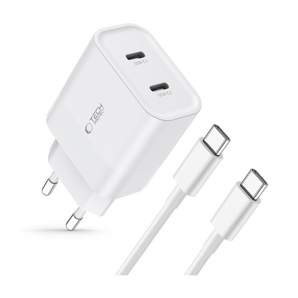 TechProtection 2 poort 20 watt USB-C oplader met USB-C kabel