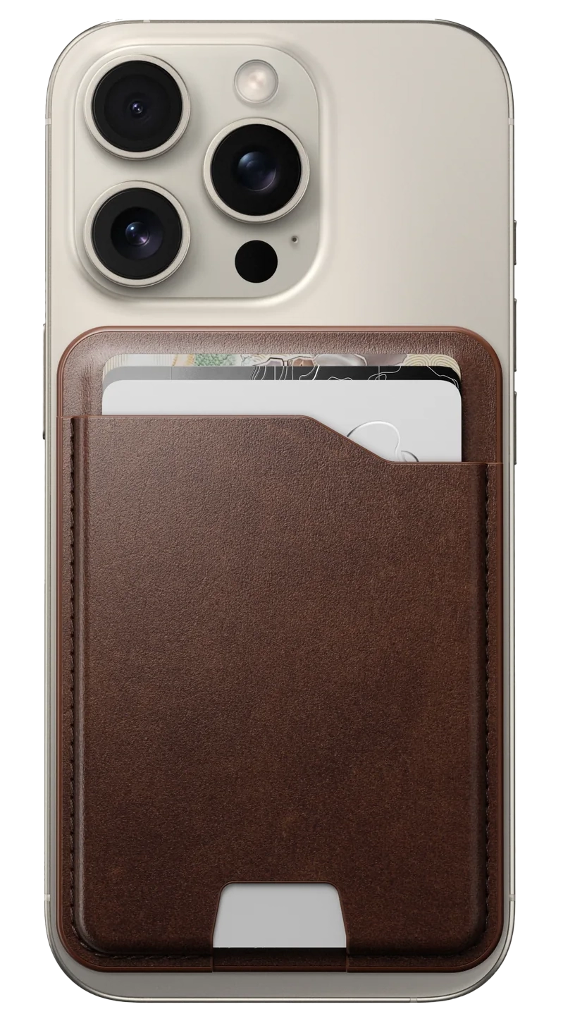 Nomad Leather MagSafe wallet hoesje met Find My tracker bruin