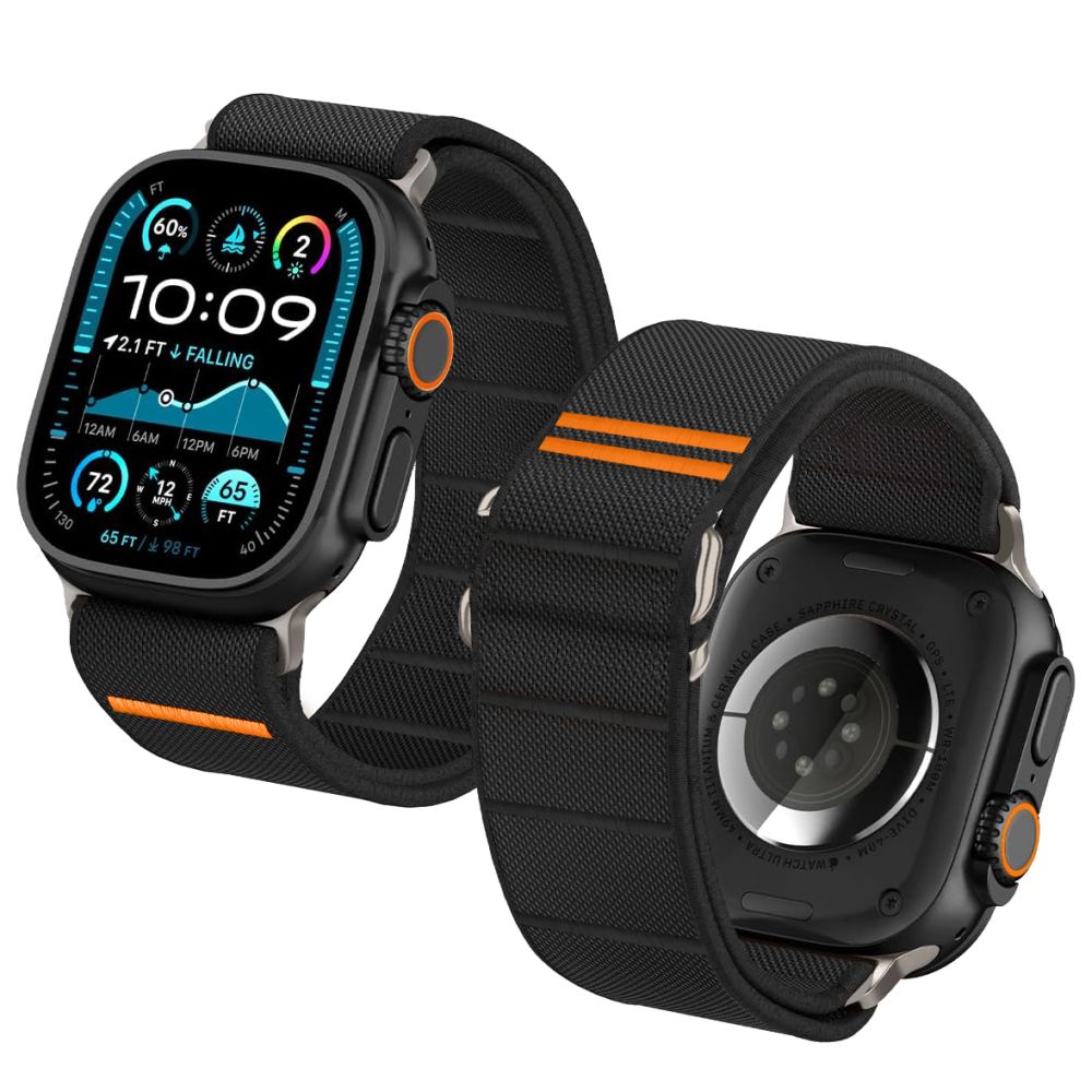 TechProtection Nylon slip Apple Watch 49 / 46 / 45 / 44 mm bandje zwart