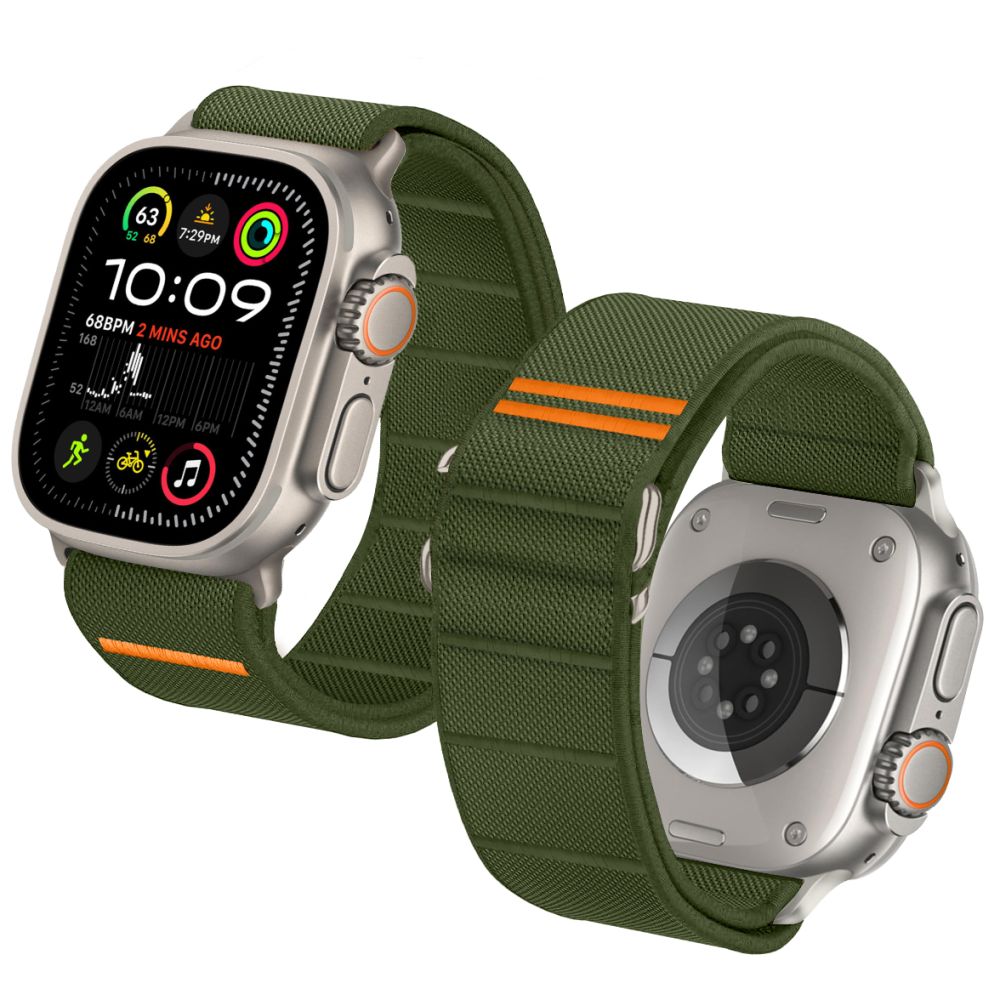 TechProtection Nylon slip Apple Watch 49 / 46 / 45 / 44 mm bandje khaki