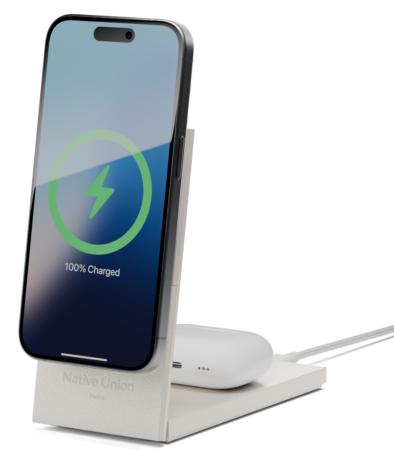 Native Union Rise 2 in 1 MagSafe Qi2 oplader sandstone