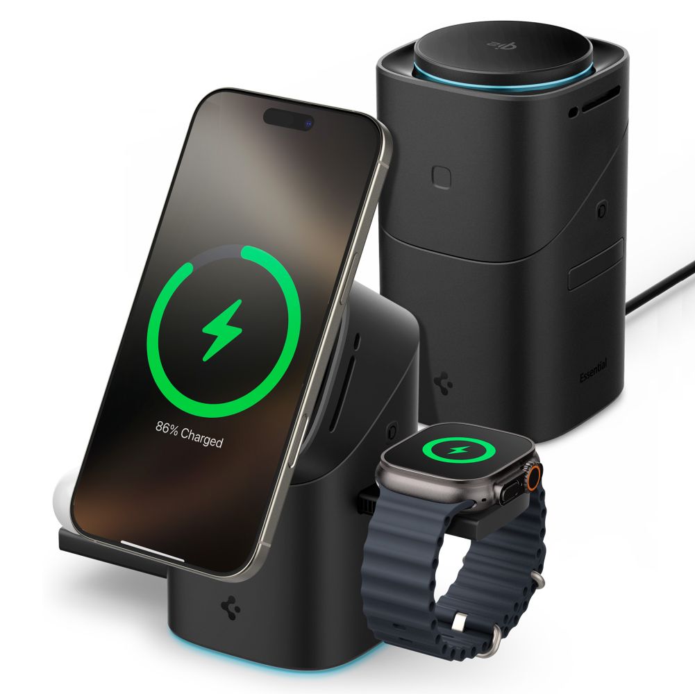 Spigen Qi2 Rotary MagSafe draadloze 3 in 1 oplader zwart