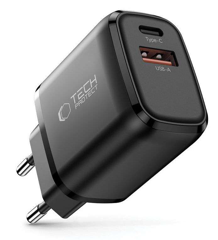 TechProtection USB-C 2 poort oplader 30 watt zwart