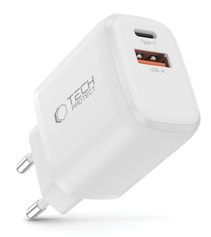 TechProtection USB-C 2 poort oplader 30 watt wit