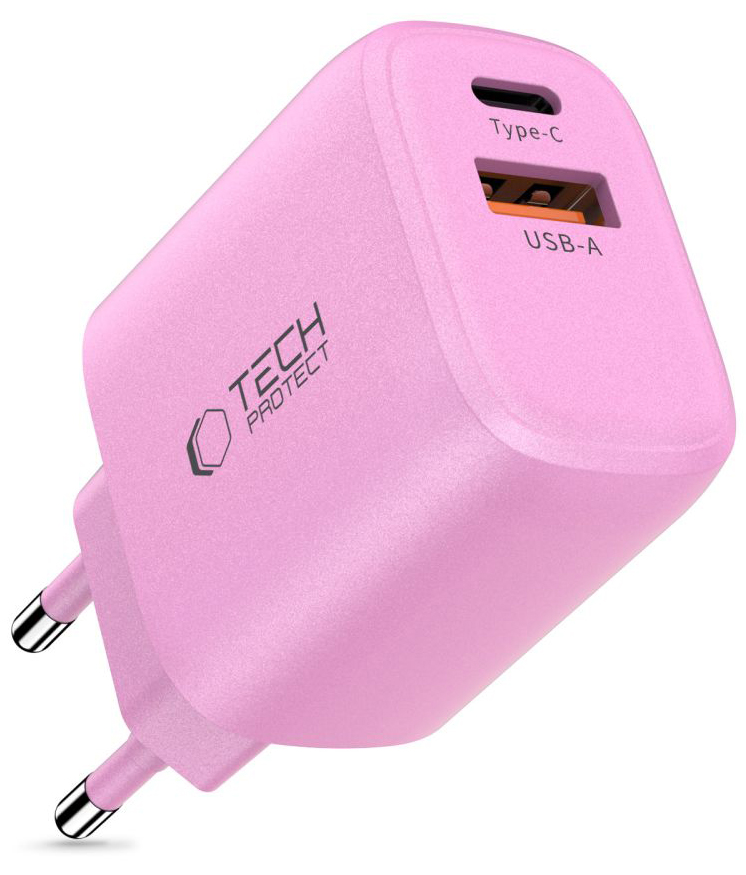 TechProtection USB-C 2 poort oplader 30 watt roze