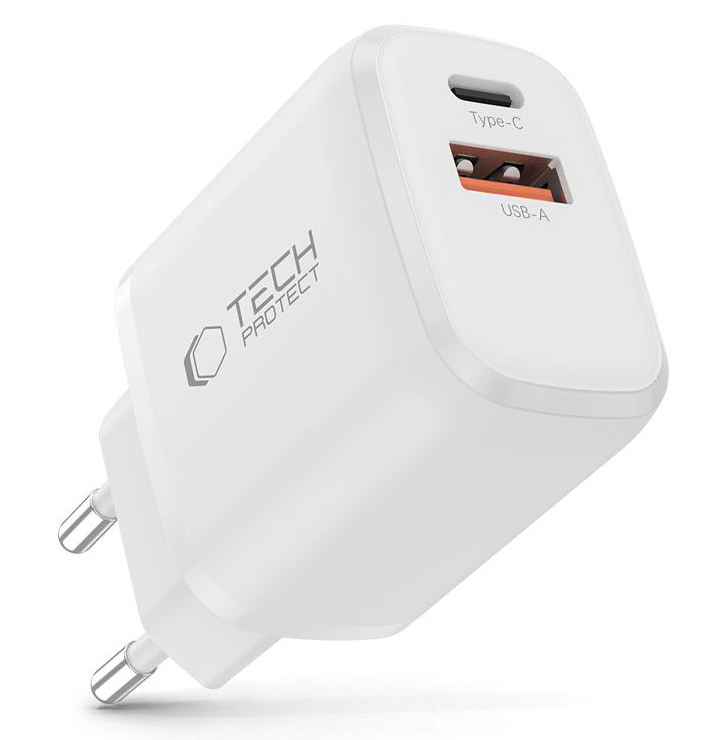 TechProtection USB-C 2 poort oplader 20 watt wit