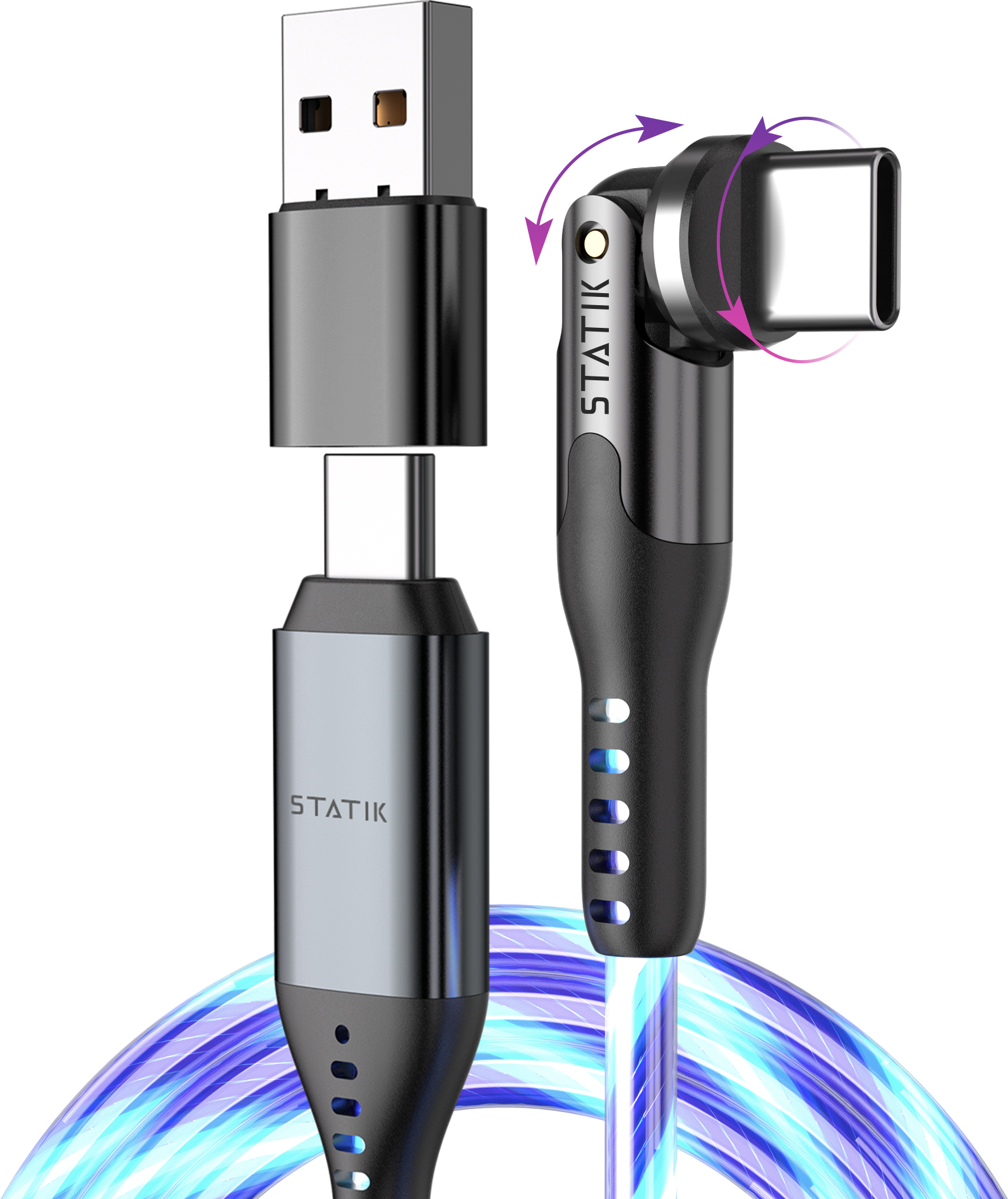Statik PowerPivot Glowing LED USB-C naar USB-C kabel 200 cm