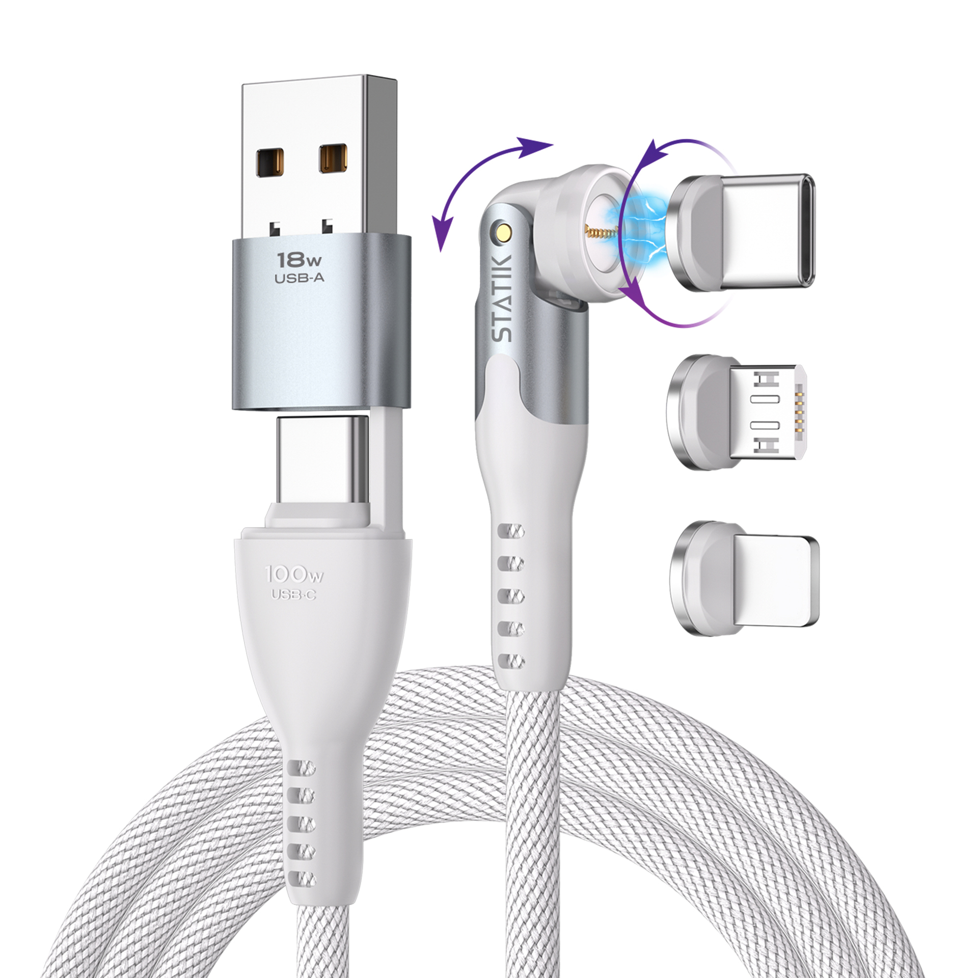 Statik 360 Pro universeel magnetische kabel 200 cm wit