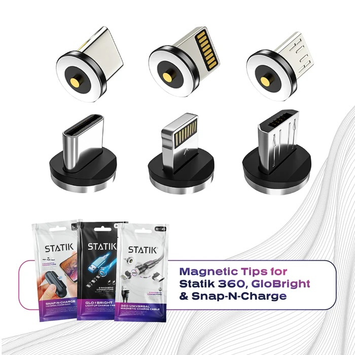 Statik Magnetische USB-C, Micro USB en lightning adapters 3 pack