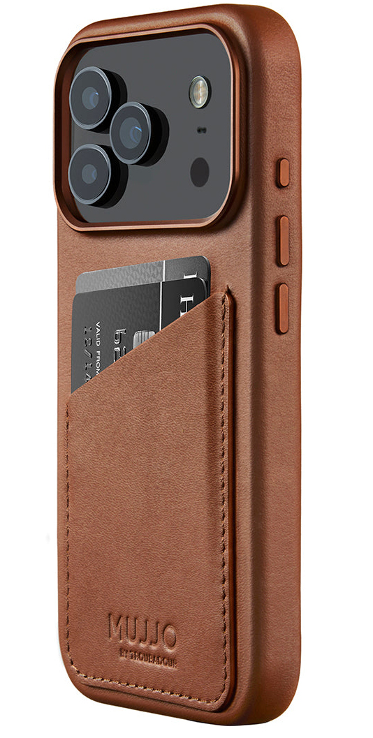 Mujjo Full Leather Wallet iPhone 17 Pro hoesje tan