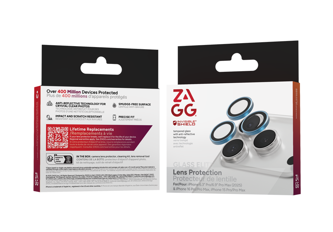 ZAGG InvisibleShield iPhone 17 Pro / iPhone 17 Pro Max camera protector blauw