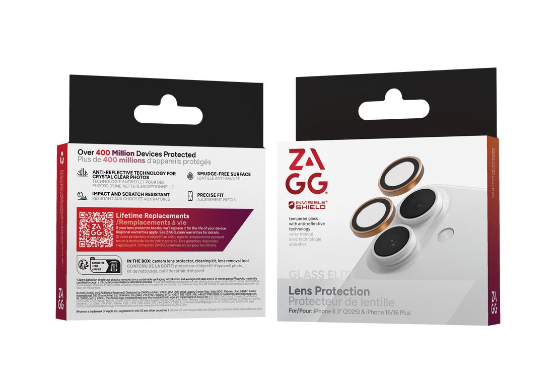 ZAGG InvisibleShield iPhone 17 camera protector oranje