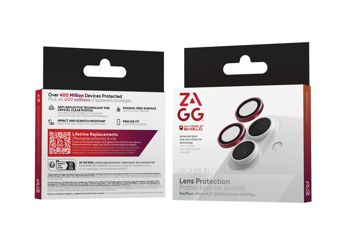 ZAGG InvisibleShield iPhone 17 camera protector roze