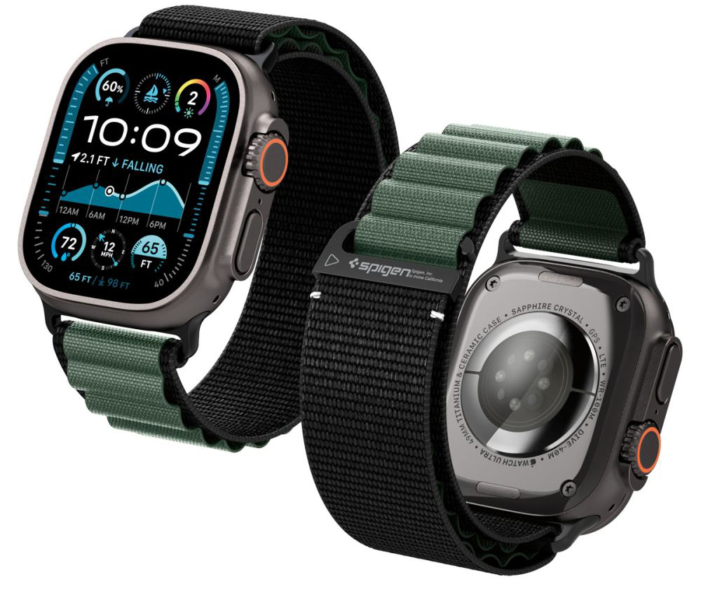 Spigen WBF1 Band Apple Watch 49 /  46 / 45 / 44  mm bandje zwart / groen