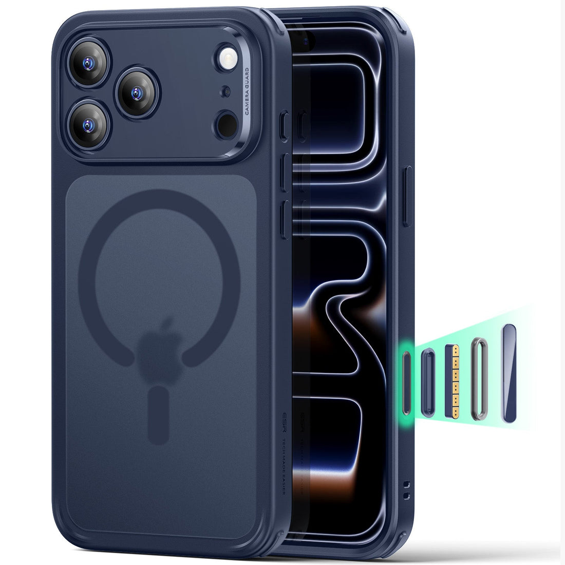ESR Classic Hybrid camera control iPhone 17 Pro Max hoesje blauw