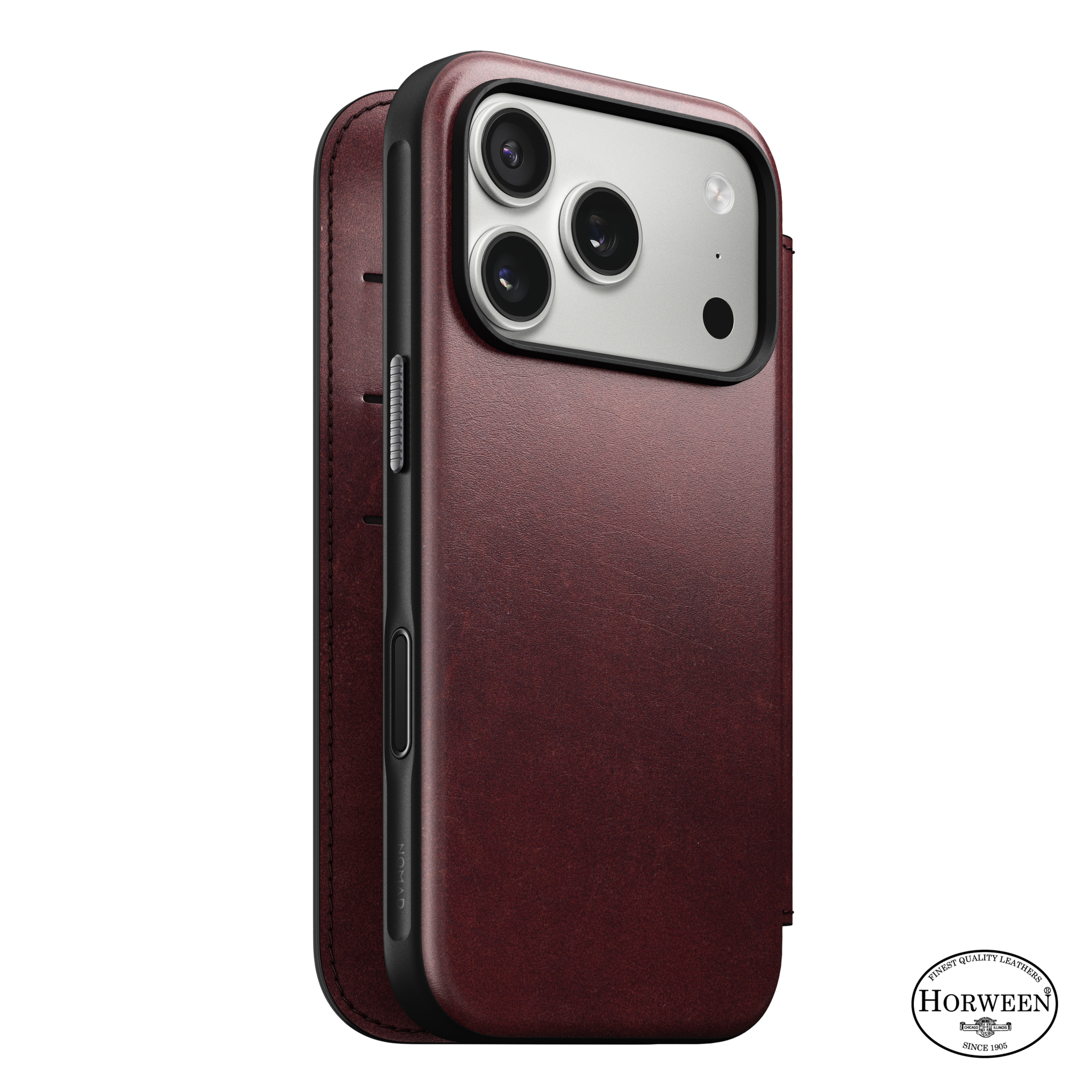 Nomad Modern Horween Leather Folio iPhone 17 Pro Max hoesje burgundy