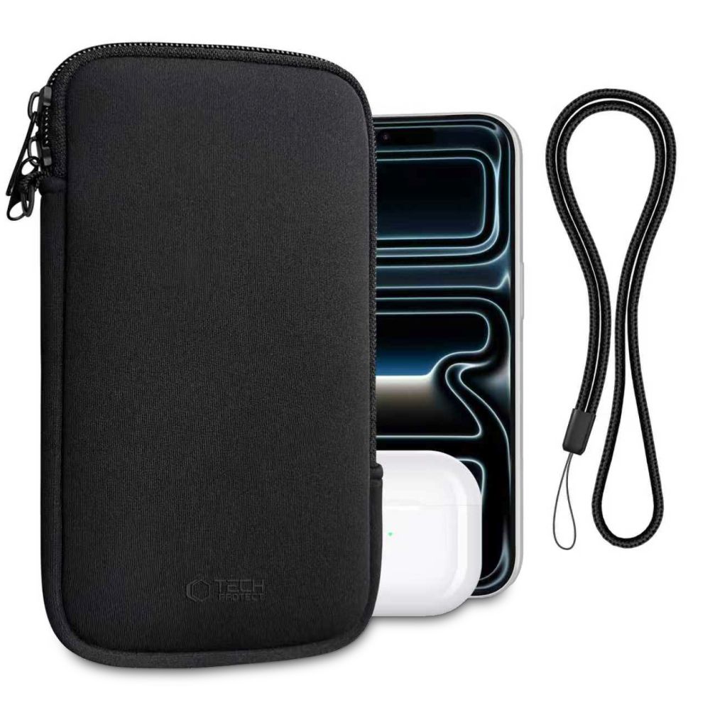 TechProtection universele iPhone 6,0 tot 7,2 inch sleeve zwart met koord