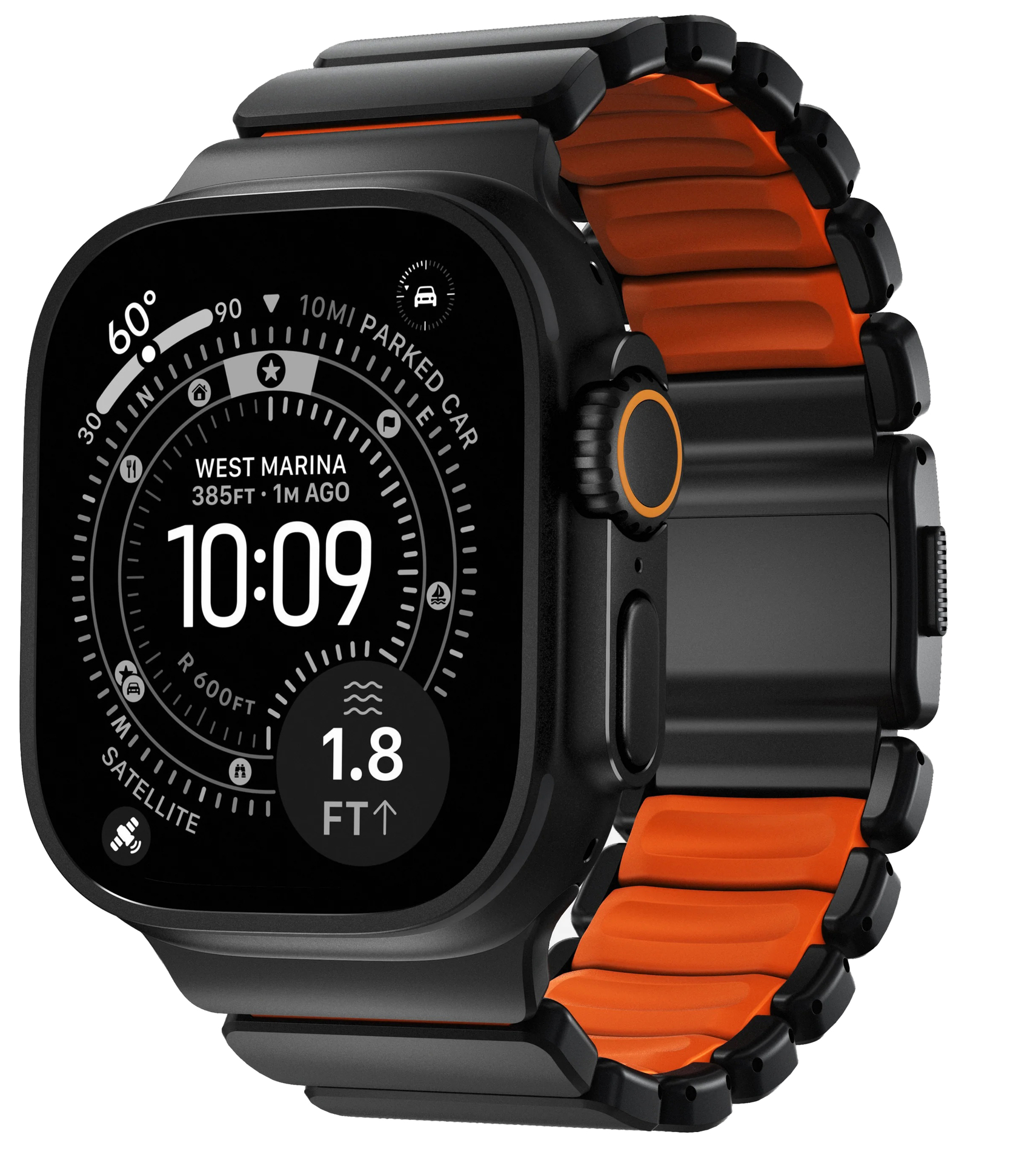 Nomad Stratos Band titanium Apple Watch 49 / 46 / 45 mm bandje zwart / oranje