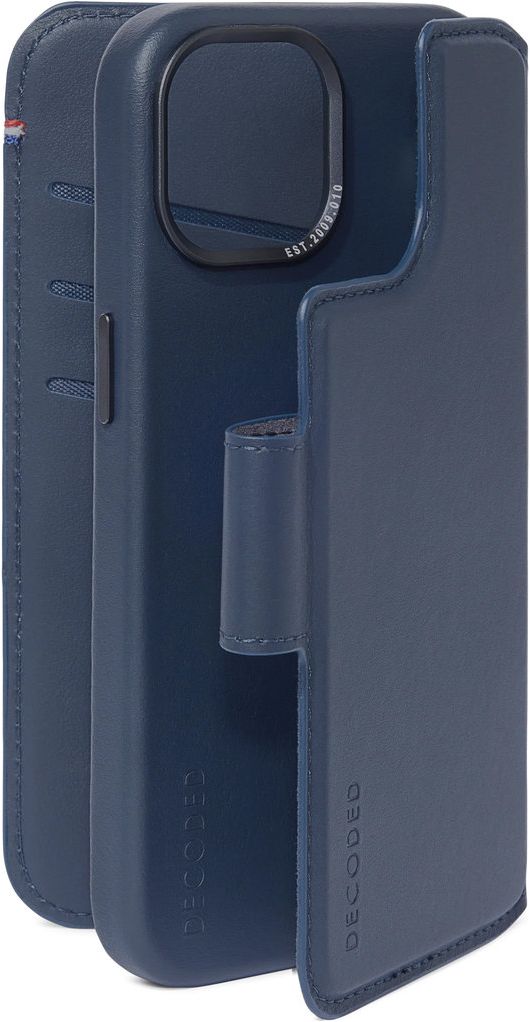 Decoded leren 2 in 1 MagSafe Wallet iPhone 15 Plus hoesje blauw