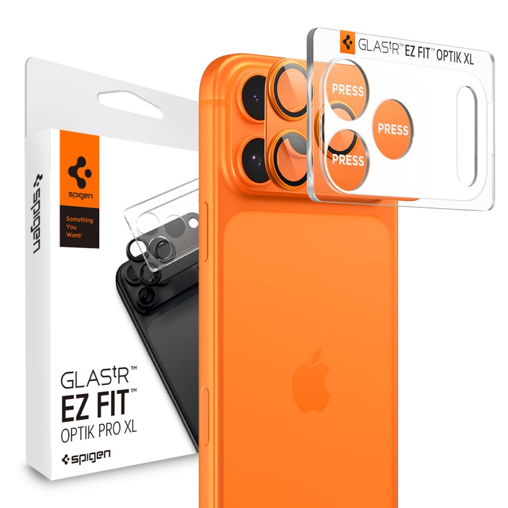 Spigen Optik Pro XL EZ Fit iPhone 17 Pro camera protector oranje