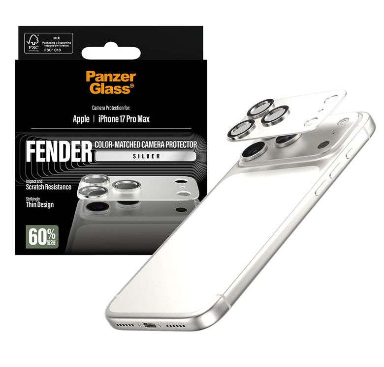 PanzerGlass Fender iPhone 17 Pro Max camera protector zilver