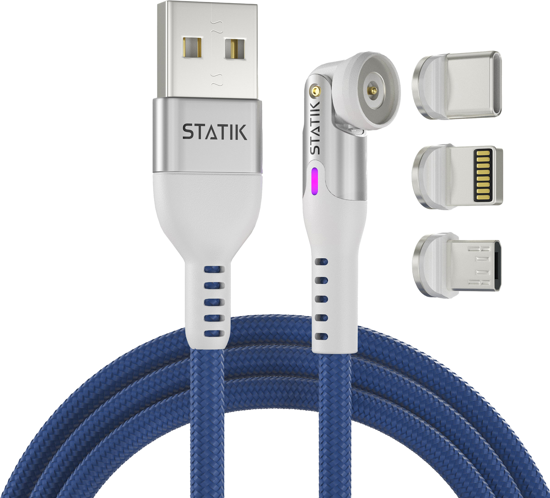 Statik 360 universele magnetische kabel 200 cm blauw