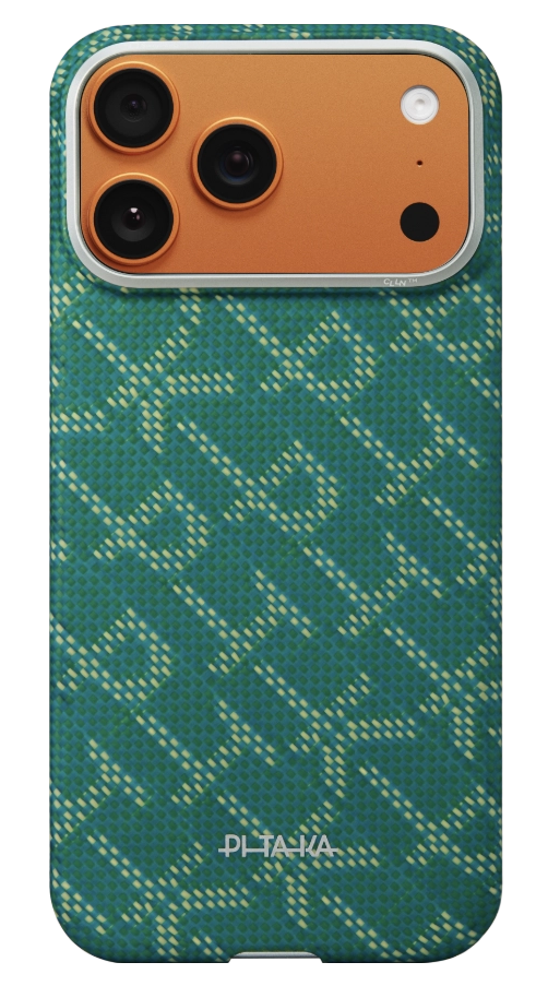 Pitaka Ultra Slim MagSafe iPhone 17 Pro hoesje gold greenPitaka Ultra Slim MagSafe iPhone 17 Pro hoesje gold green