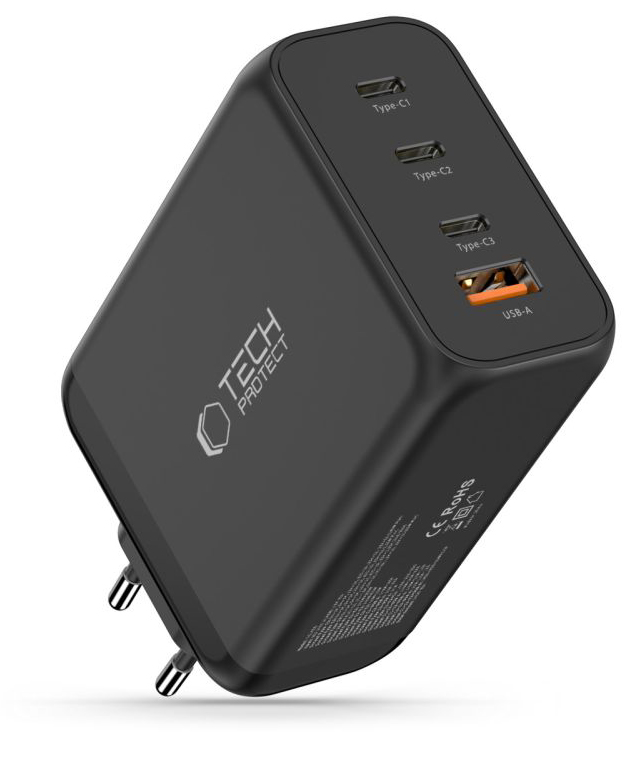 TechProtection GaN 4 poort 240 watt USB-C oplader zwart