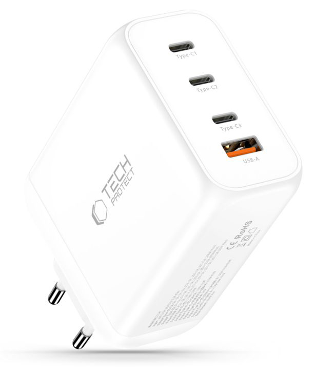 TechProtection GaN 4 poort 200 watt USB-C oplader wit