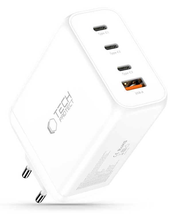 TechProtection GaN 4 poort 240 watt USB-C oplader wit