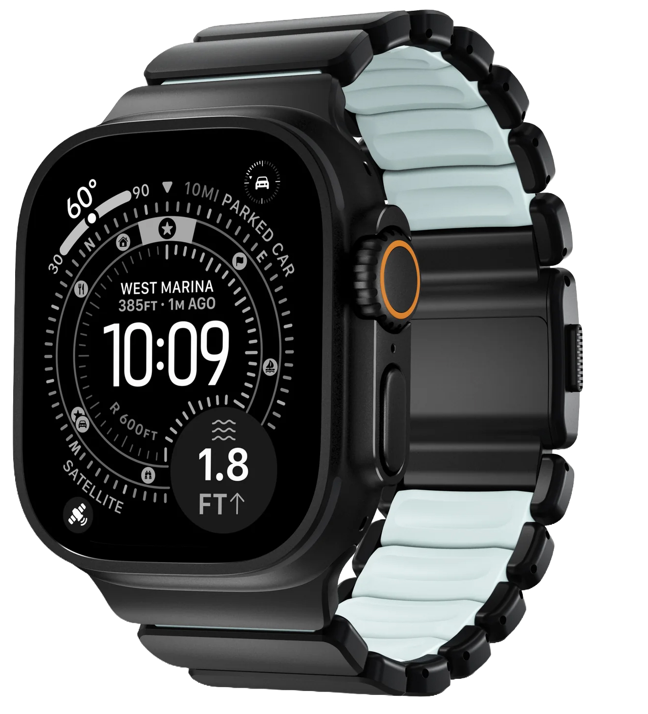 Nomad Stratos Band titanium Apple Watch 49 / 46 / 45 mm bandje zwart / icy blue