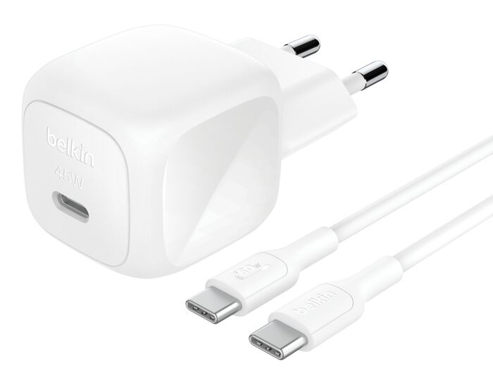 Belkin BoostCharge USB-C 45 watt GaN oplader wit met USB-C kabel