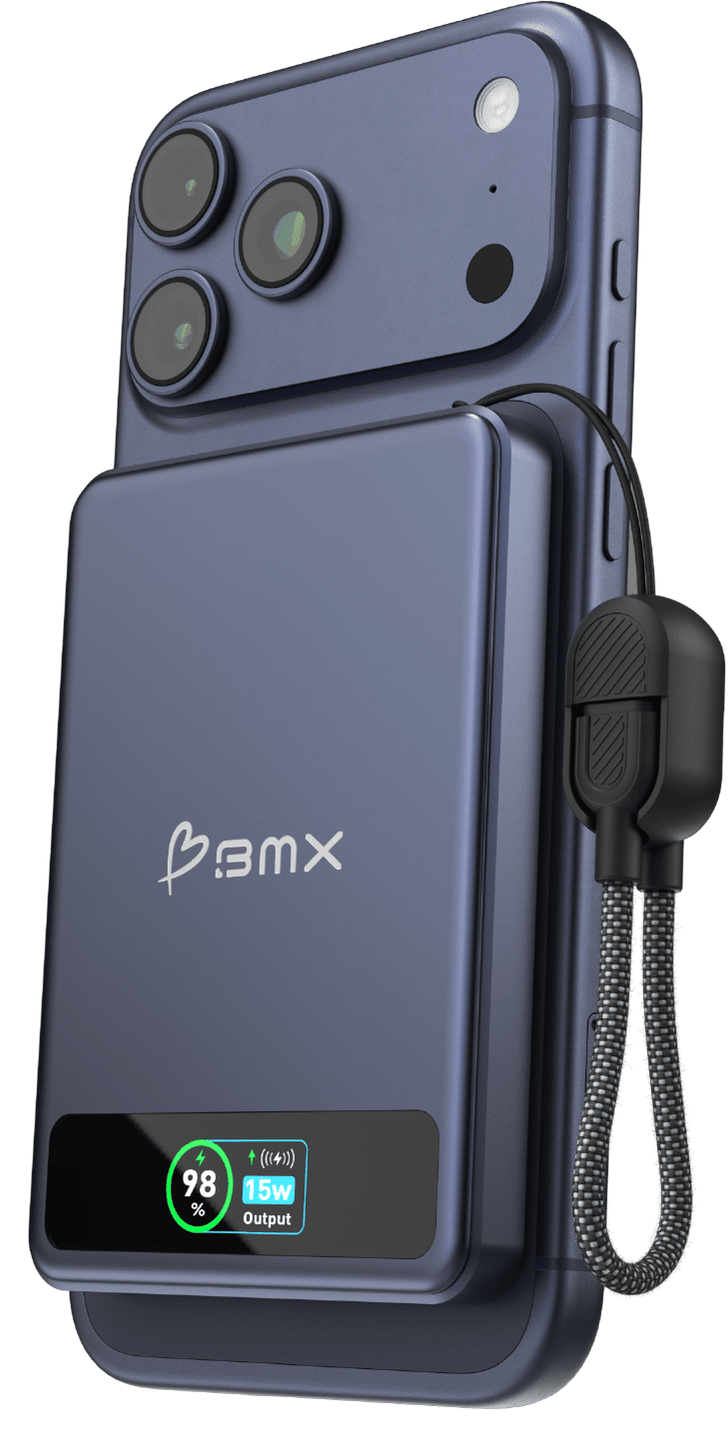 BMX SolidSafe 5 K MagSafe solid-state powerbank 5000 mAh blauw