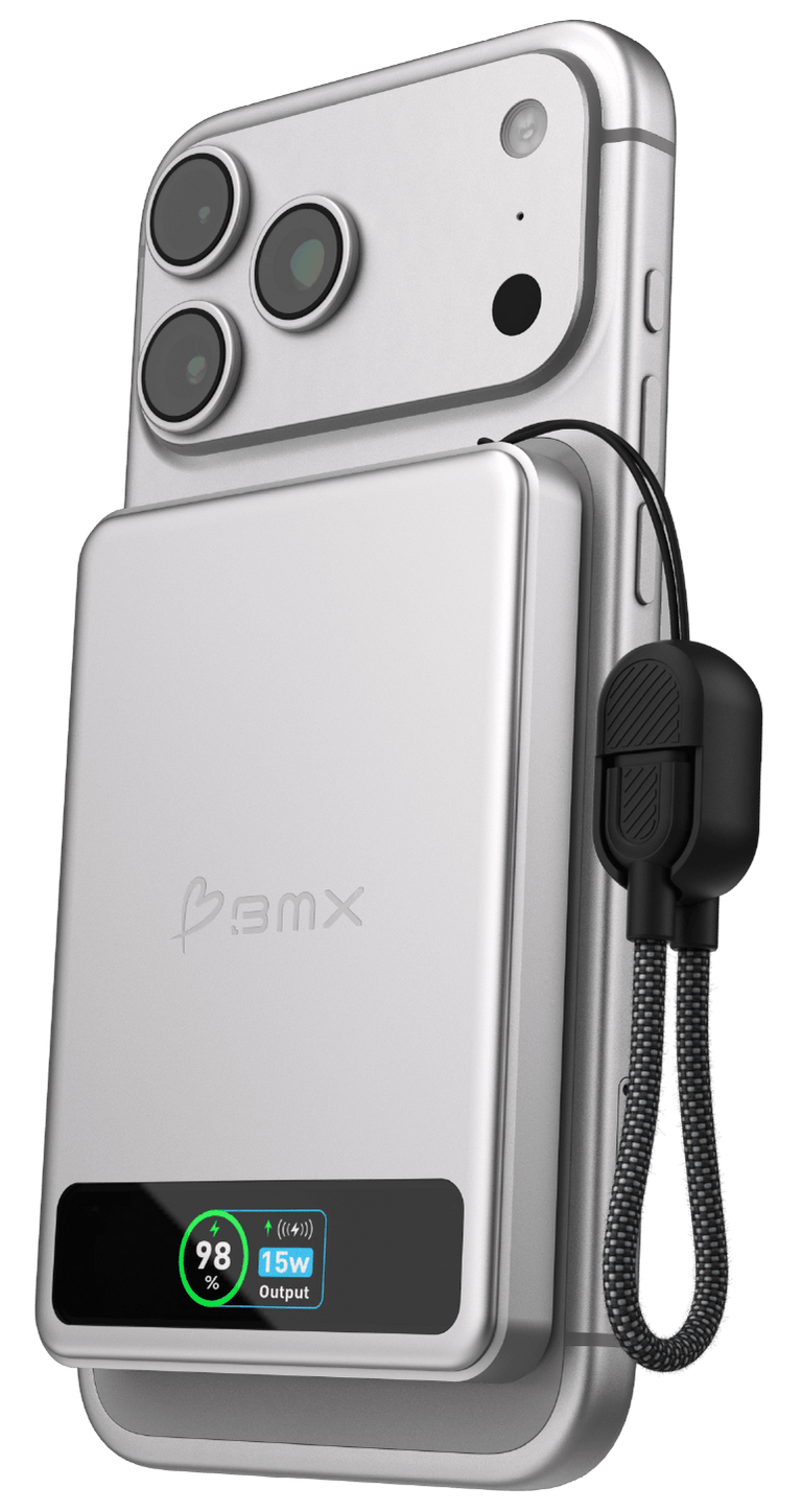 BMX SolidSafe 5 K MagSafe solid-state powerbank 5000 mAh zilver