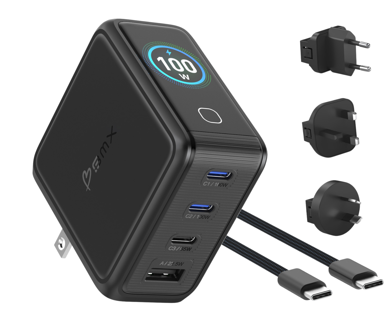 BMX GaNsta 100 watt USB-C oplader met display