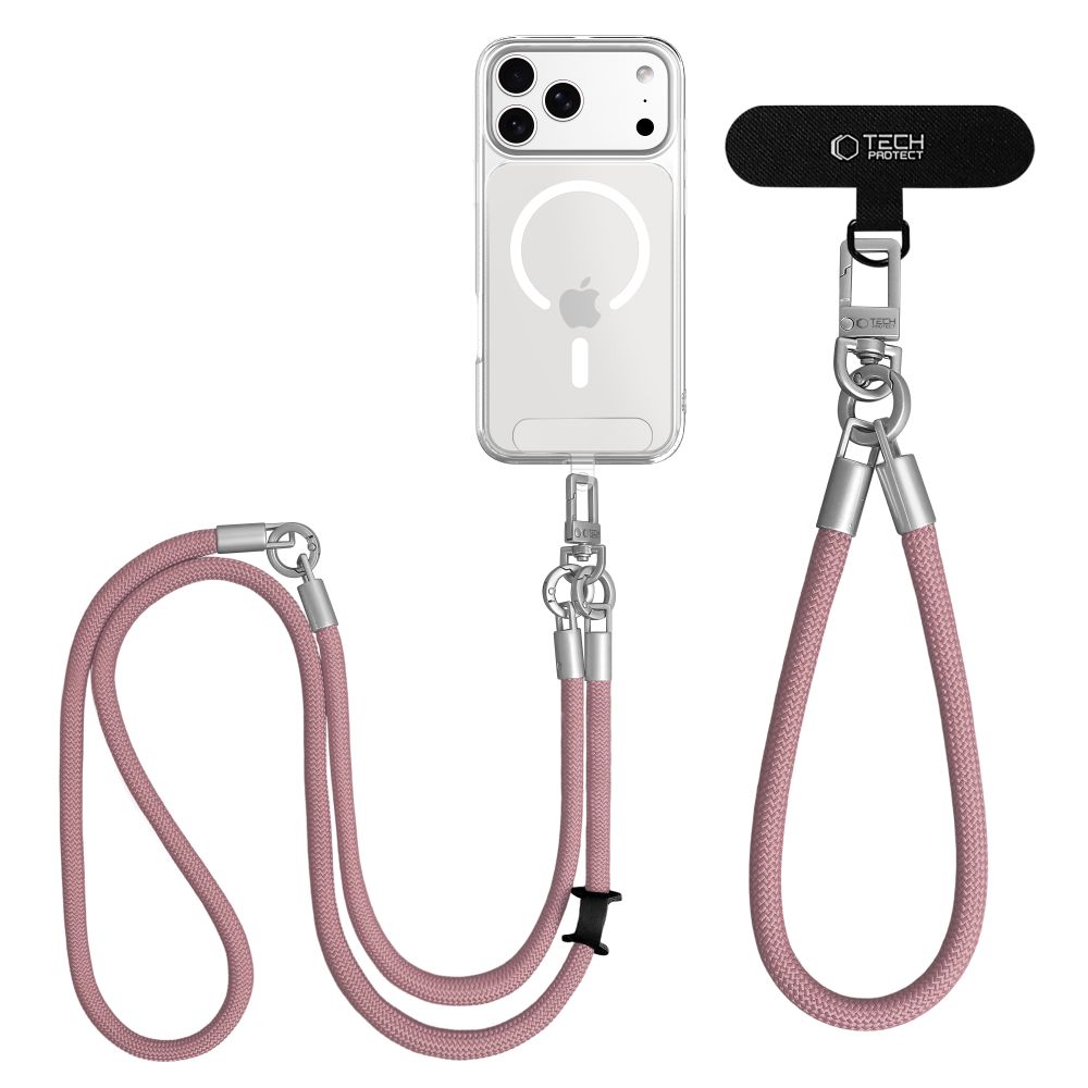 TechProtection Rope draagkoord en polsbandje voor elke telefoon roze / titanium