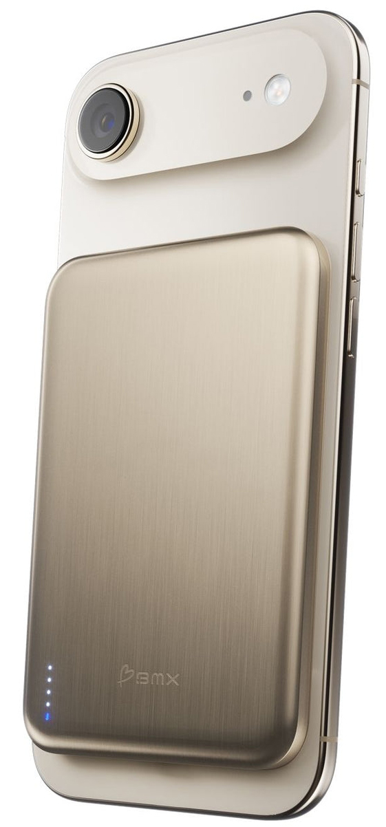 BMX SolidSafe Air 5K solid-state MagSafe powerbank 5000 mAh goud
