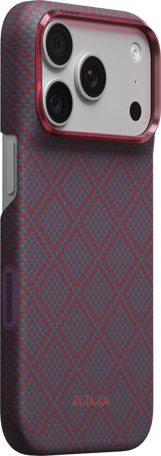PITAKA Edge iPhone 18 Pro Max hoesje Argyle blauw / rood