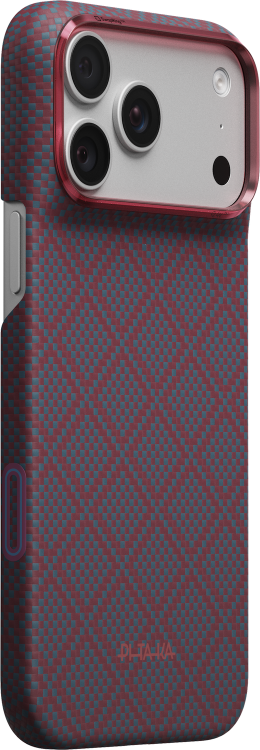 PITAKA Edge iPhone 18 Pro hoesje Argyle blauw / rood 