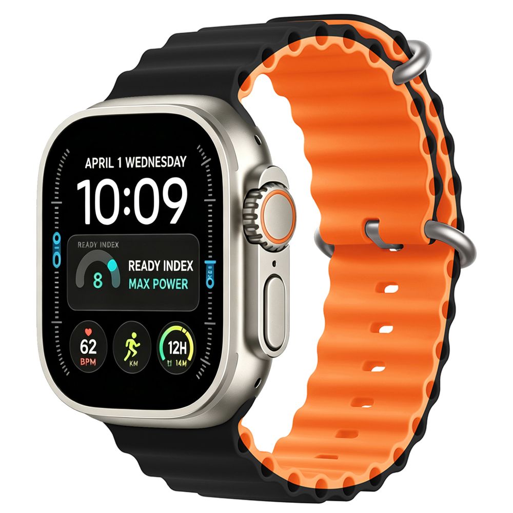 TechProtection Oceaan siliconen Apple Watch Ultra 49 / 46 / 45 / 44 mm bandje zwart / oranje