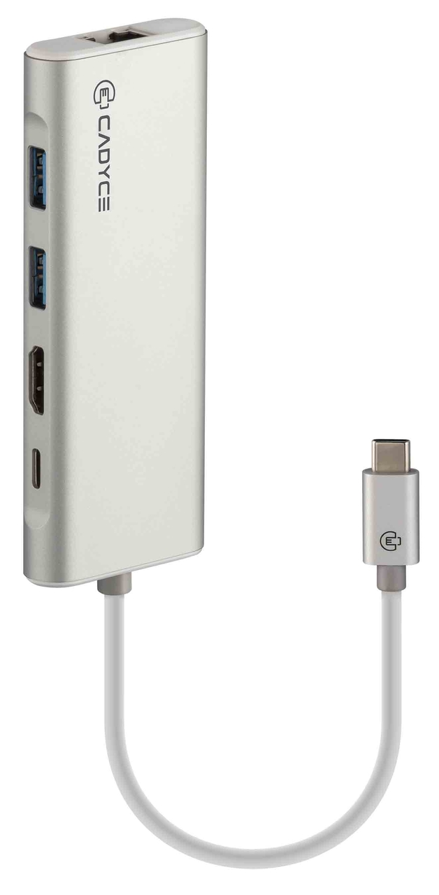 Cadyce Aluminium HDMI + Ethernet USB-C hub Zilver