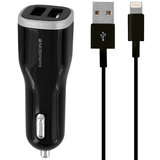 Mobiparts Dual USB Auto oplader 2,4A + Lightning kabel Zwart