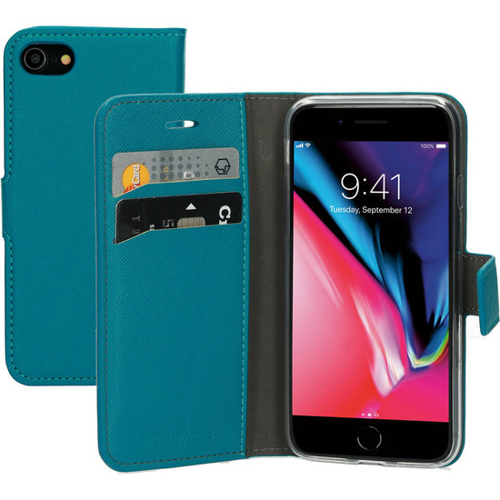 Mobiparts Saffiano Wallet IPhone SE 2022 / 2020 / 8 Hoesje Blauw