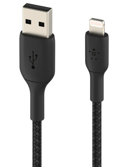 Afbeelding van Belkin Braided BoostCharge Lightning Naar USB Kabel 15 Cm Zwart | Appelhoes, dé specialist voor al je Apple producten