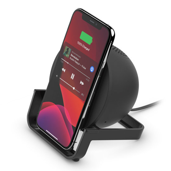 Afbeelding van Belkin BoostCharge Draadloze Oplader Stand + Speaker Zwart | Appelhoes, dé specialist voor al je Apple producten