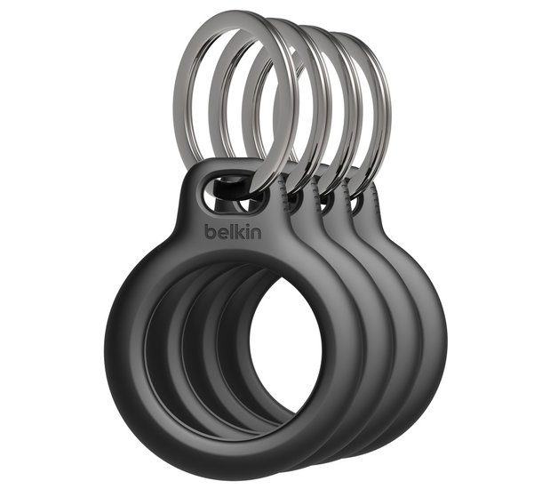 Afbeelding van Belkin Classic AirTag Sleutelhanger 4 Pack Zwart | Appelhoes, dé specialist voor al je Apple producten