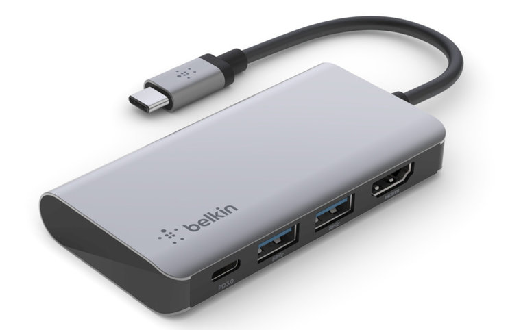 Afbeelding van Belkin Connect 4 Poort USB-C Hub Grijs | Appelhoes, dé specialist voor al je Apple producten