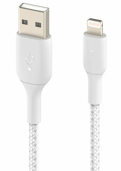 Afbeelding van Belkin Braided BoostCharge Lightning USB Kabel 1 Meter Wit | Appelhoes, dé specialist voor al je Apple producten